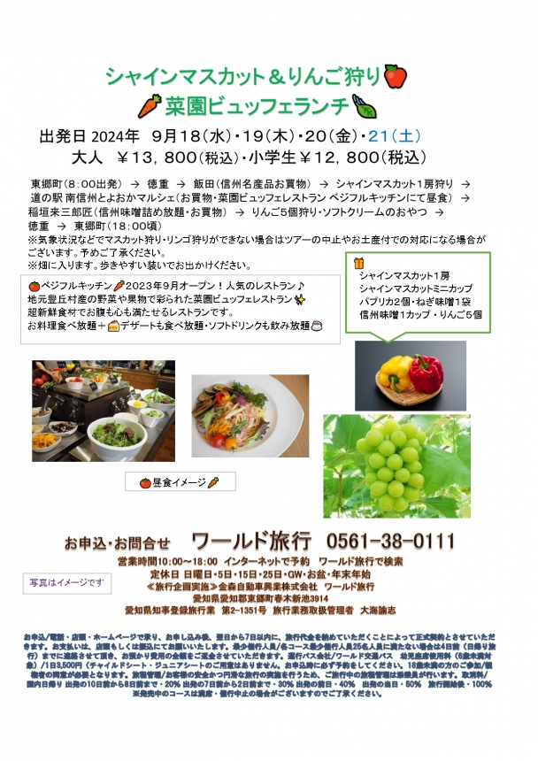 🚌シャインマスカット＆りんご狩り🥕菜園ビュッフェランチ🍃